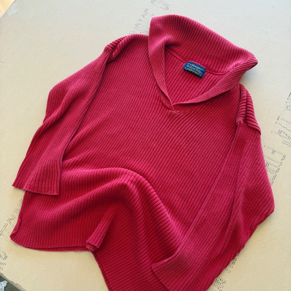 Vintage Willow Ridge Sweater Red Ribbed Knit Shawl Collar Pullover